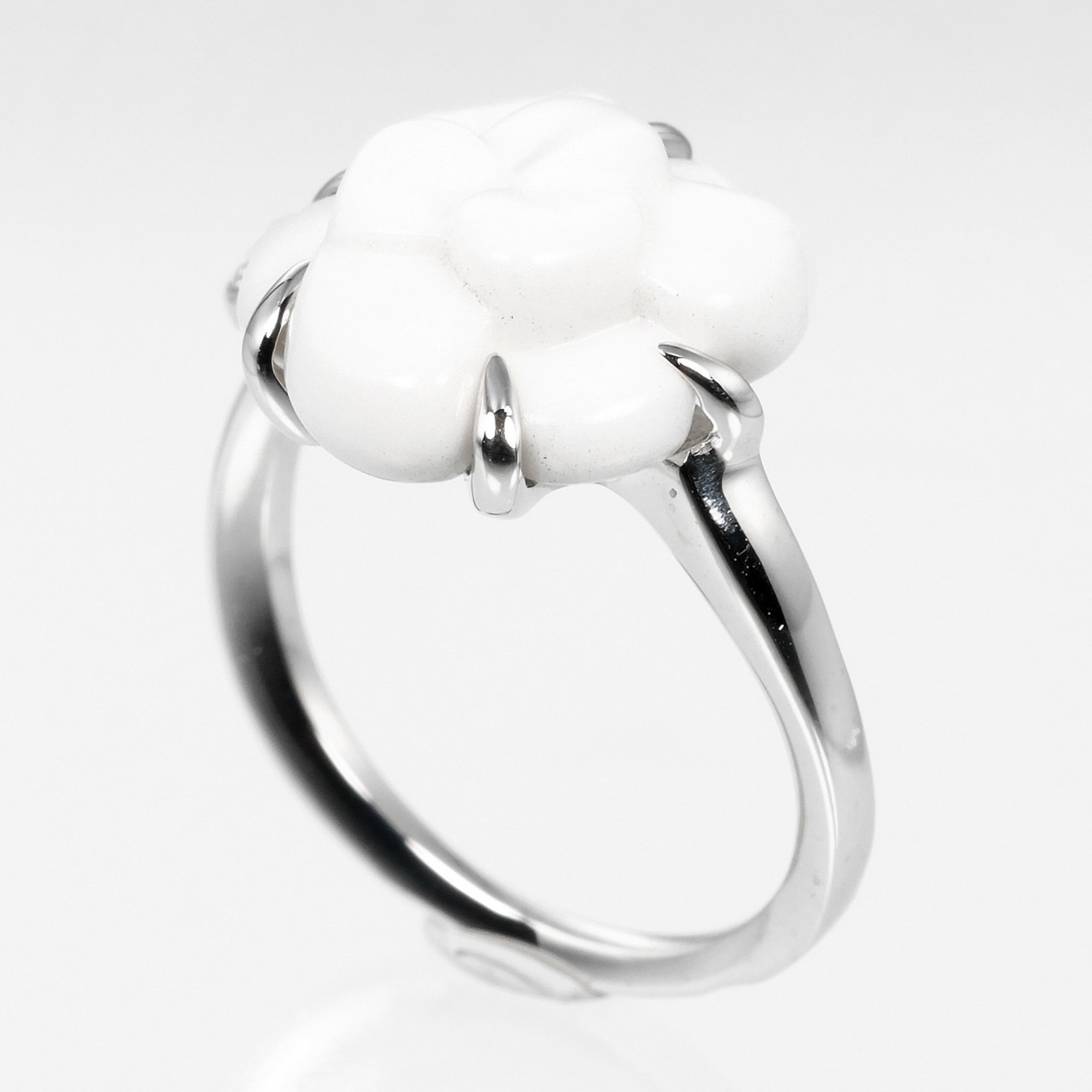 Chanel Camellia size 7 ring, K18WG white gold, ceramic, diamond, approx. 3.4g