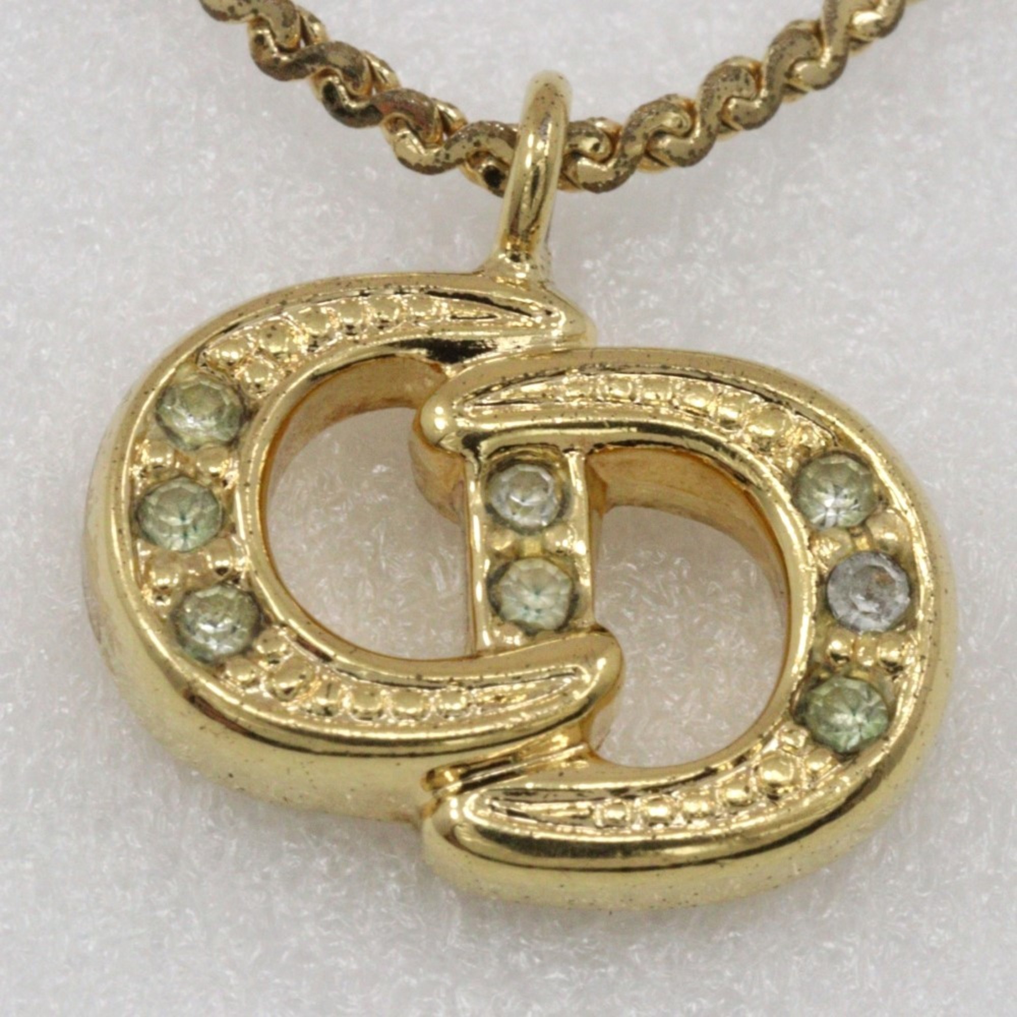 Christian Dior CD necklace, gold plated x rhinestones, made in Germany, approx. 4.2g, for women