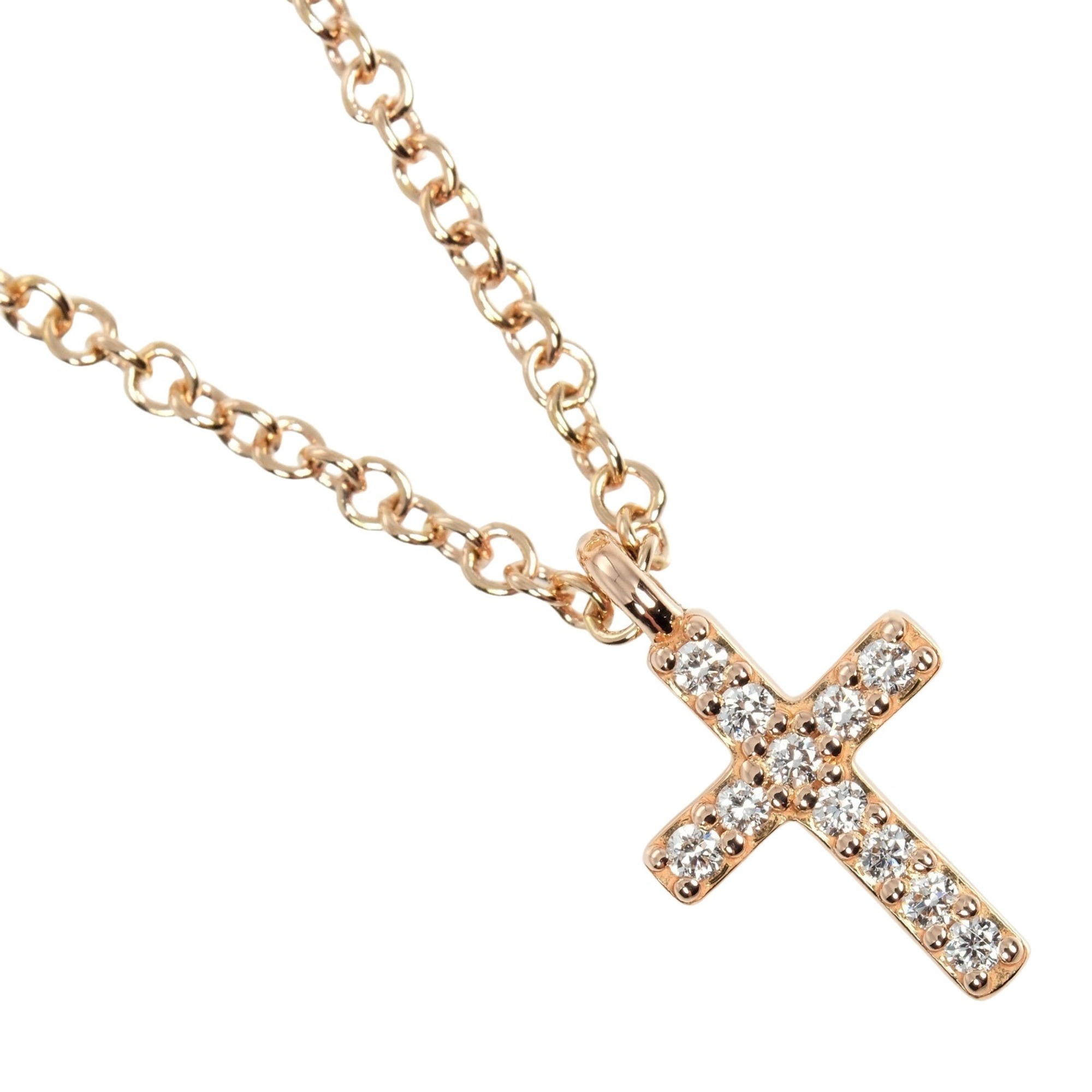 Tiffany TIFFANY&Co. Metro Cross Necklace K18PG Pink Gold Diamond Approx. 2g