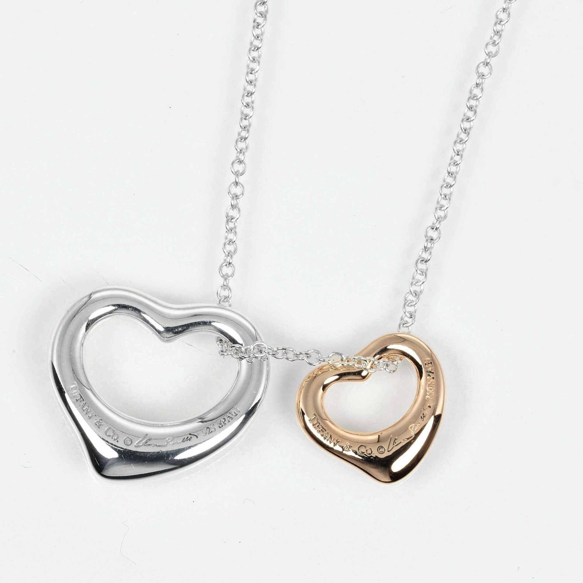 Tiffany TIFFANY&Co. Double Heart Necklace 11mm&16mm Silver 925 K18PG Pink Gold Approx. 4.4g