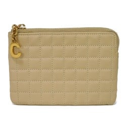 CELINE Coin Case C Charm Card Pouch Calf Beige Stitch Gold Quilted Nude 10B823BFL.03ND Men's Women's