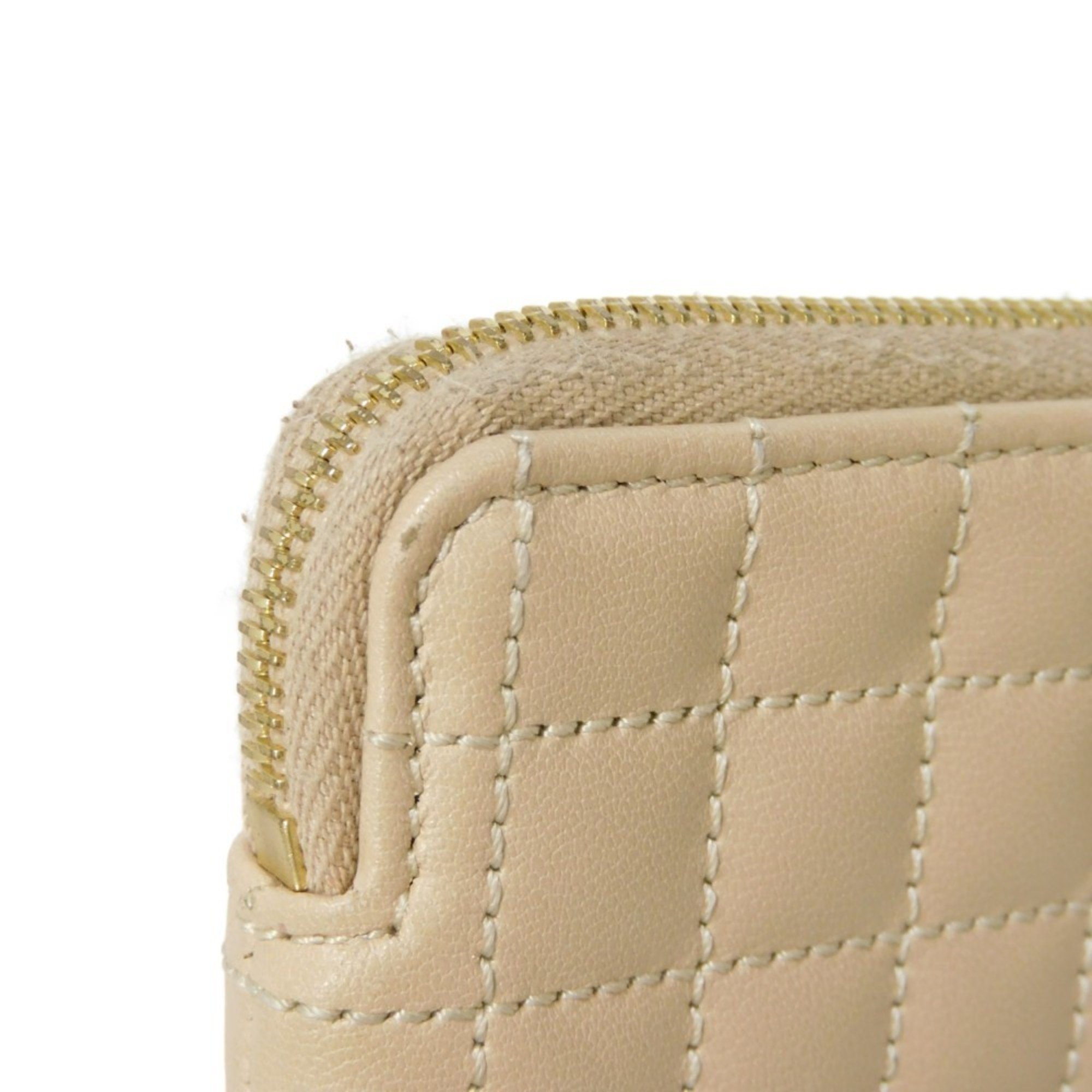 CELINE Coin Case C Charm Card Pouch Calf Beige Stitch Gold Quilted Nude 10B823BFL.03ND Men's Women's