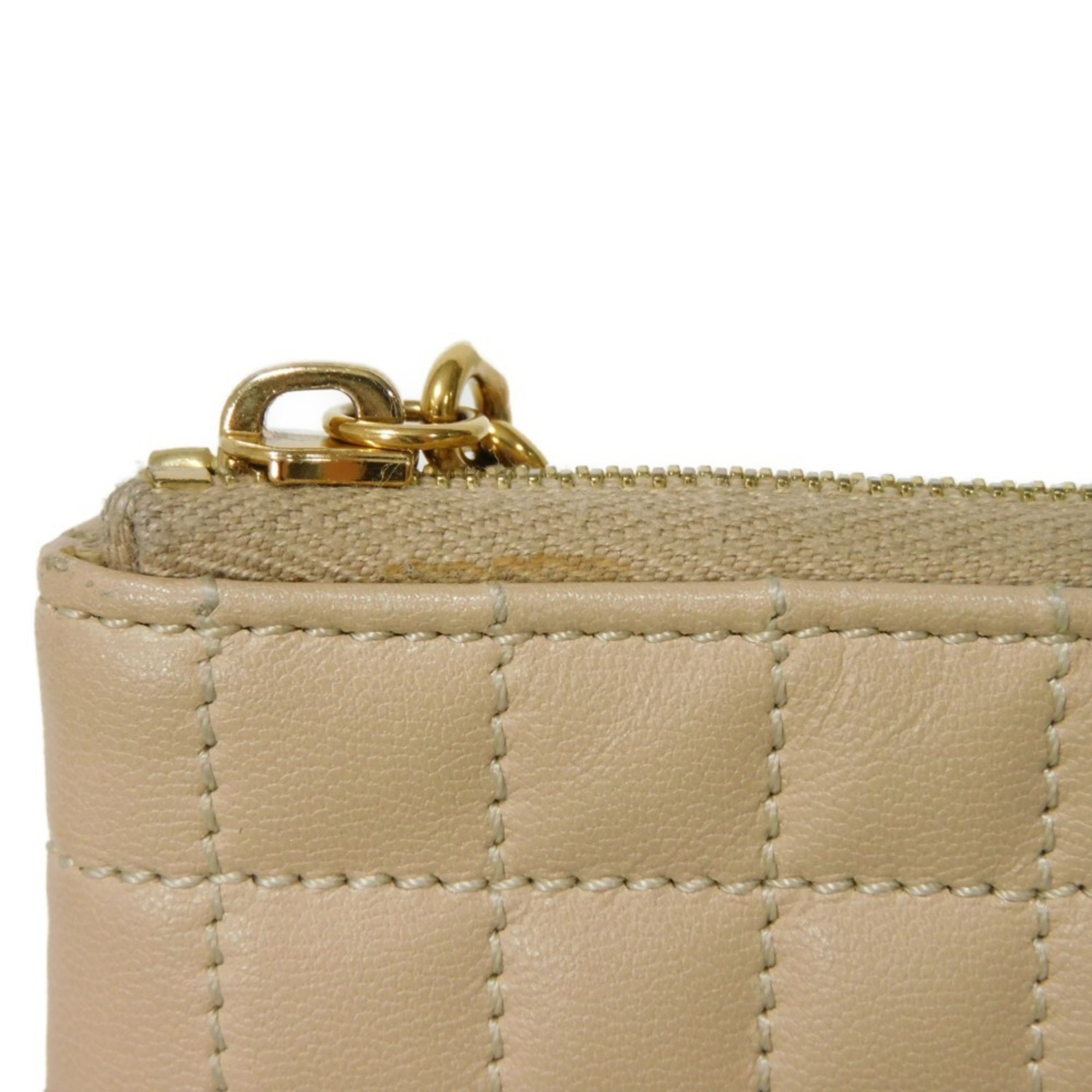 CELINE Coin Case C Charm Card Pouch Calf Beige Stitch Gold Quilted Nude 10B823BFL.03ND Men's Women's