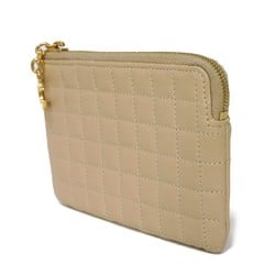 CELINE Coin Case C Charm Card Pouch Calf Beige Stitch Gold Quilted Nude 10B823BFL.03ND Men's Women's