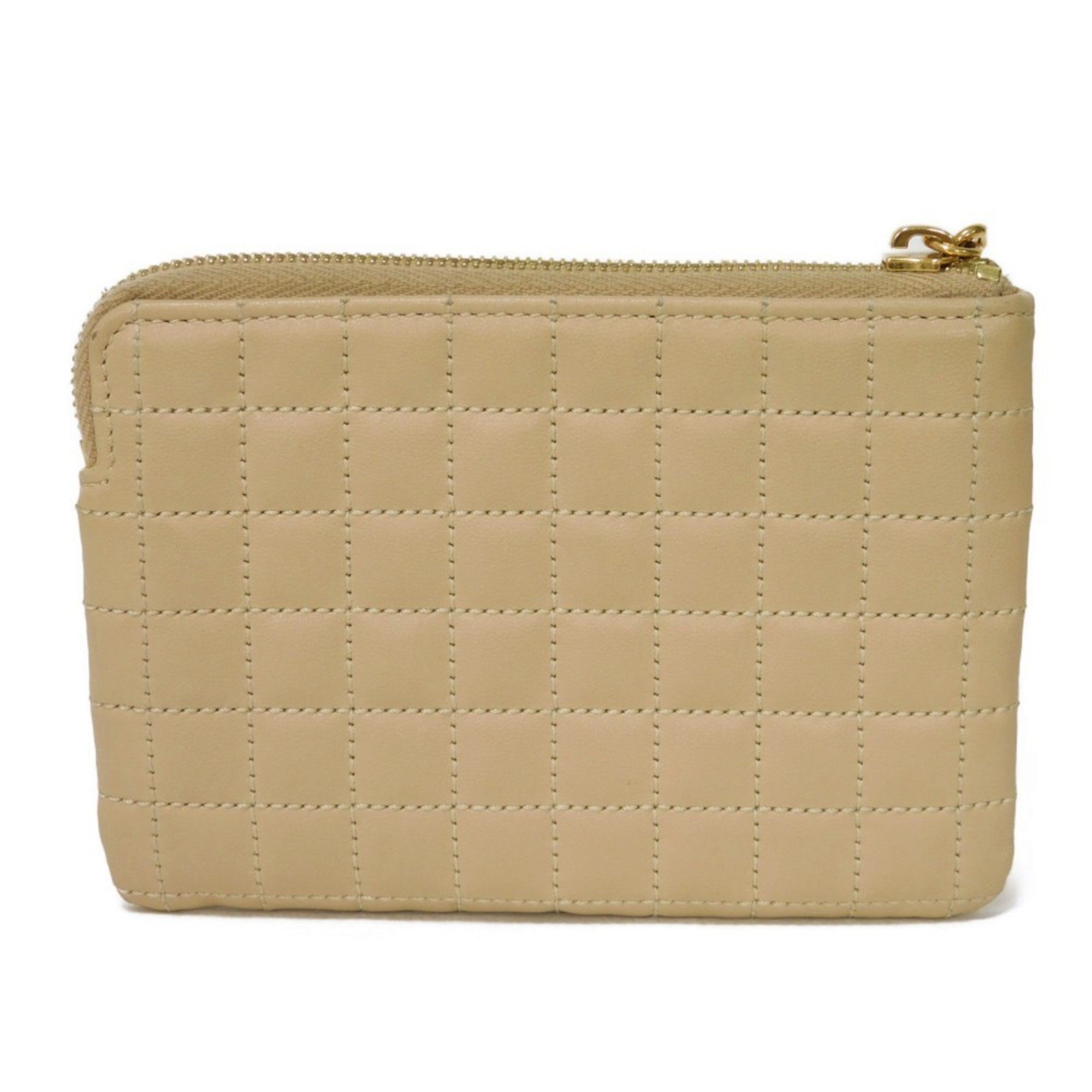 CELINE Coin Case C Charm Card Pouch Calf Beige Stitch Gold Quilted Nude 10B823BFL.03ND Men's Women's