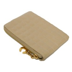 CELINE Coin Case C Charm Card Pouch Calf Beige Stitch Gold Quilted Nude 10B823BFL.03ND Men's Women's