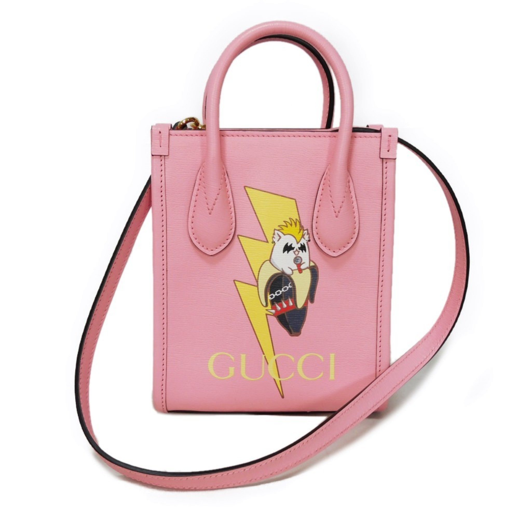 Gucci GUCCI Handbag Bananya Tote Banana Bolt Inazuma Pastel Shoulder Bag Light Pink 671623 Women's