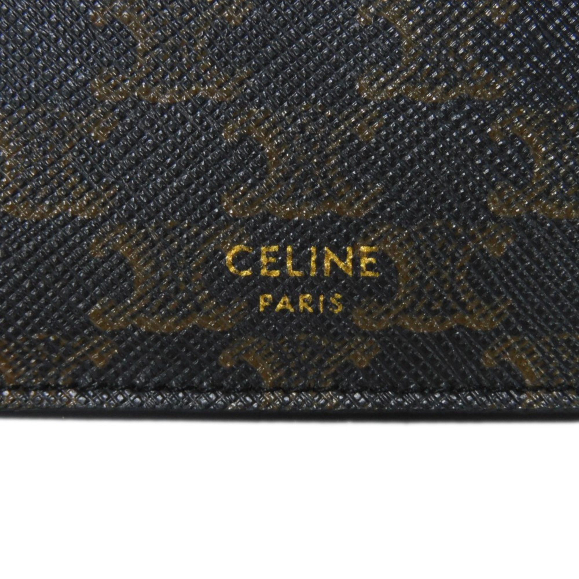 CELINE Triomphe Bifold Wallet Foil Stamp Khaki Coin Case Black 10C872BQB.38NO Men's