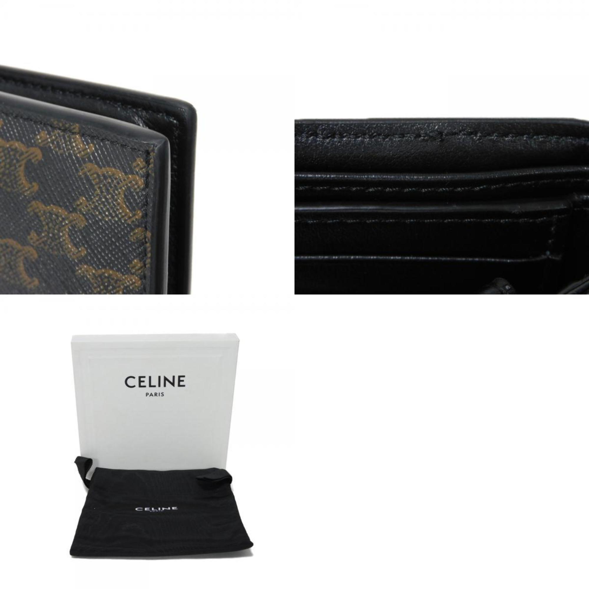 CELINE Triomphe Bifold Wallet Foil Stamp Khaki Coin Case Black 10C872BQB.38NO Men's