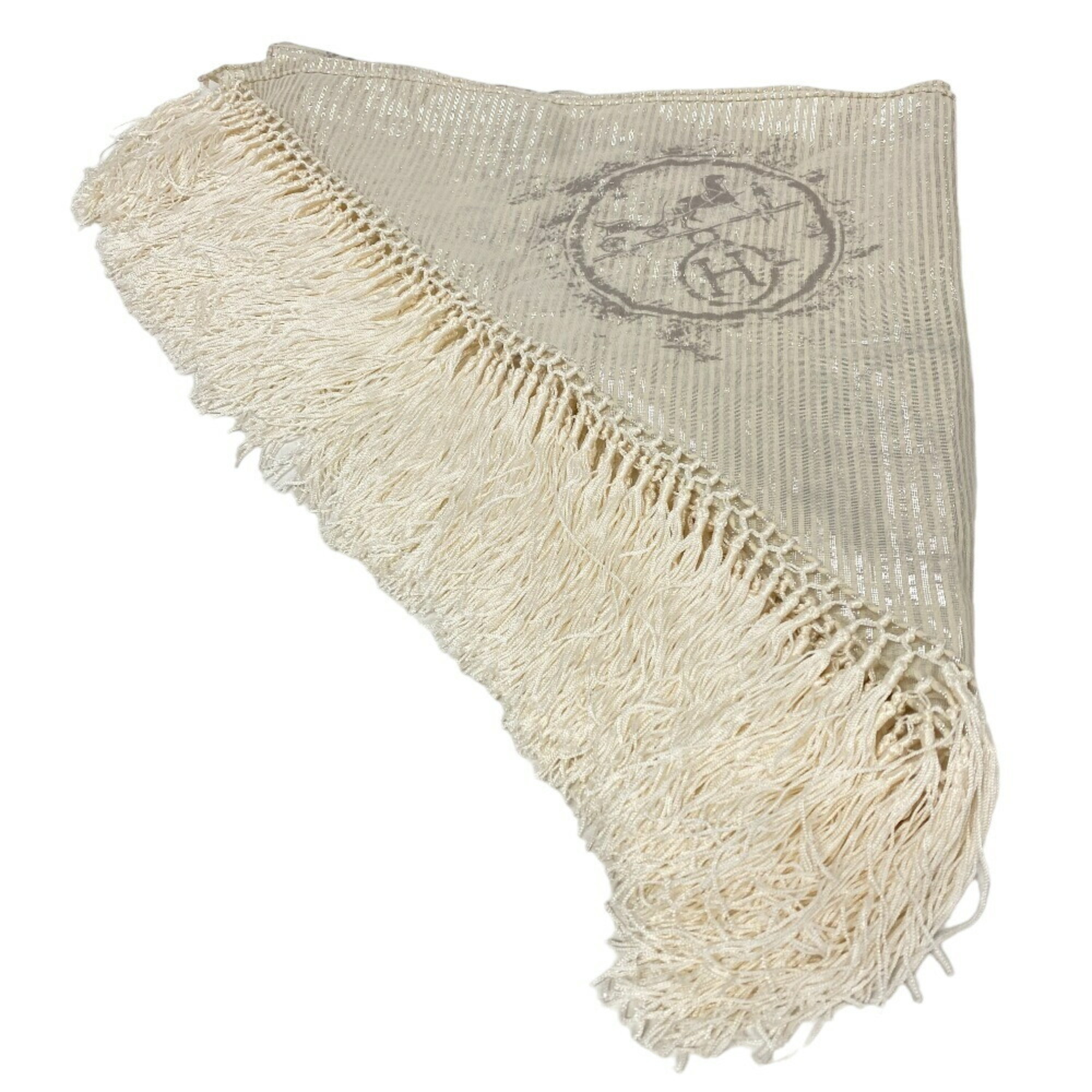 HERMES Hermes Pointe Nomade Tencel Scarf Muffler Ivory Women's