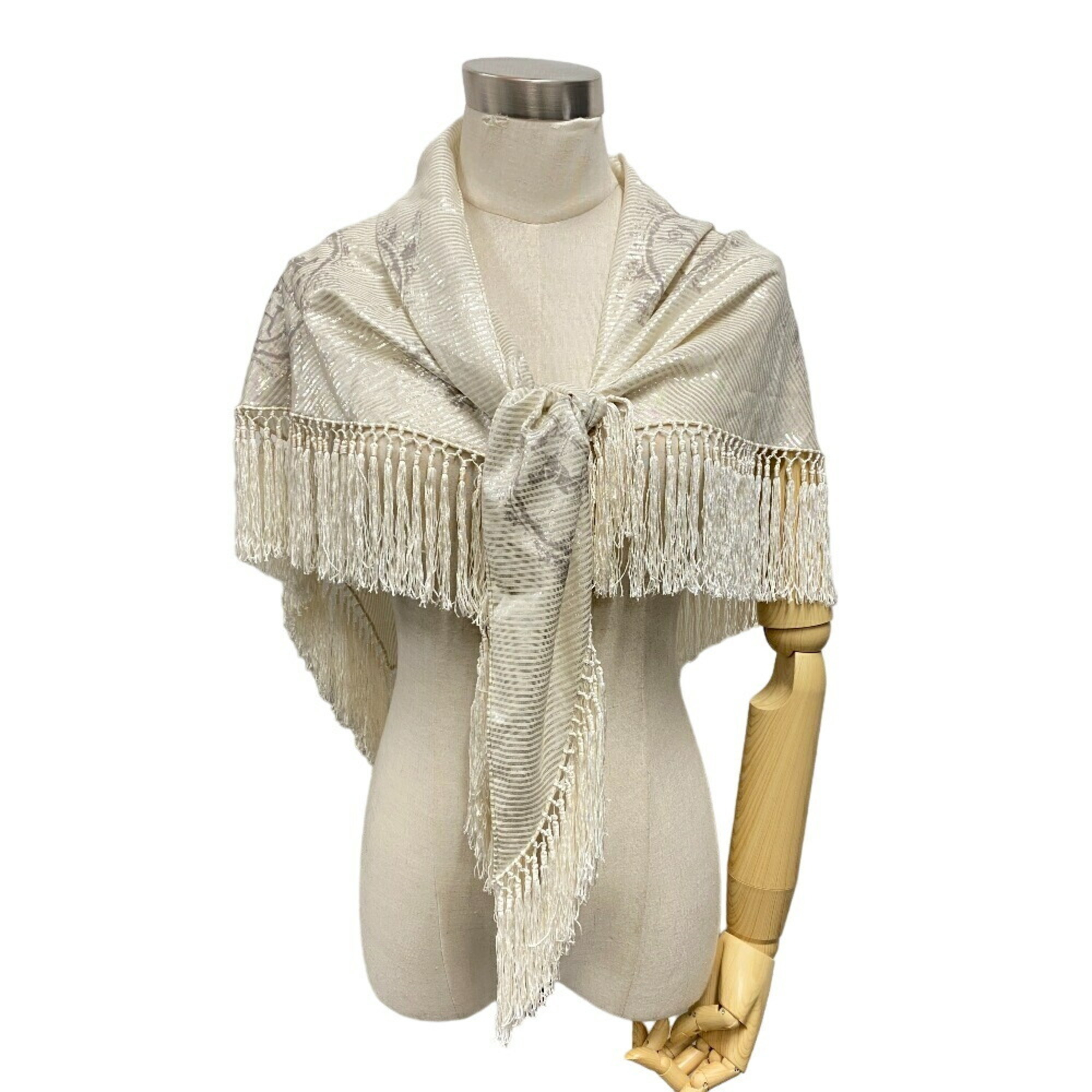 HERMES Hermes Pointe Nomade Tencel Scarf Muffler Ivory Women's