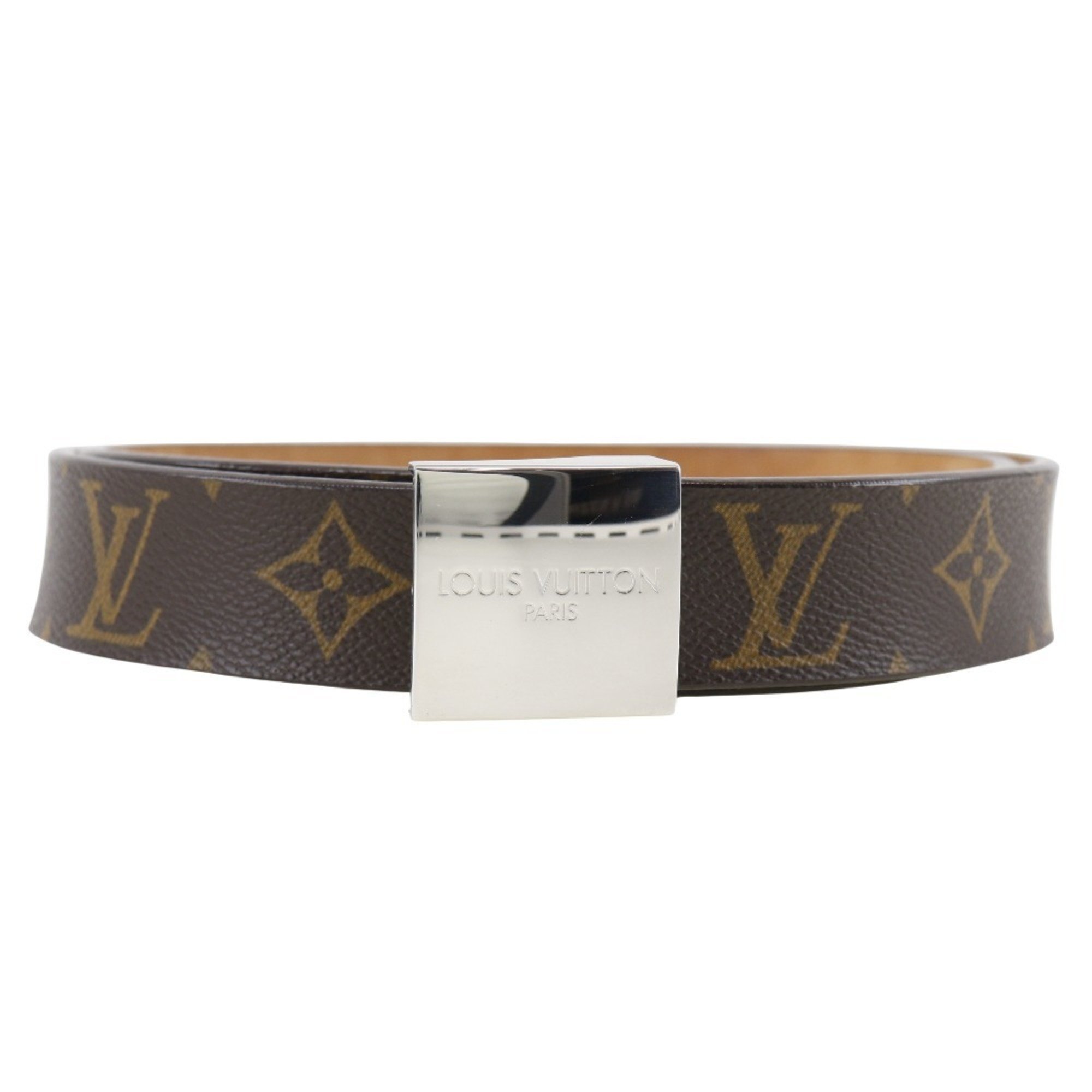 LOUIS VUITTON Ceinture Carre Belt M6801 Monogram Canvas 2004 Brown LB0044 Men's