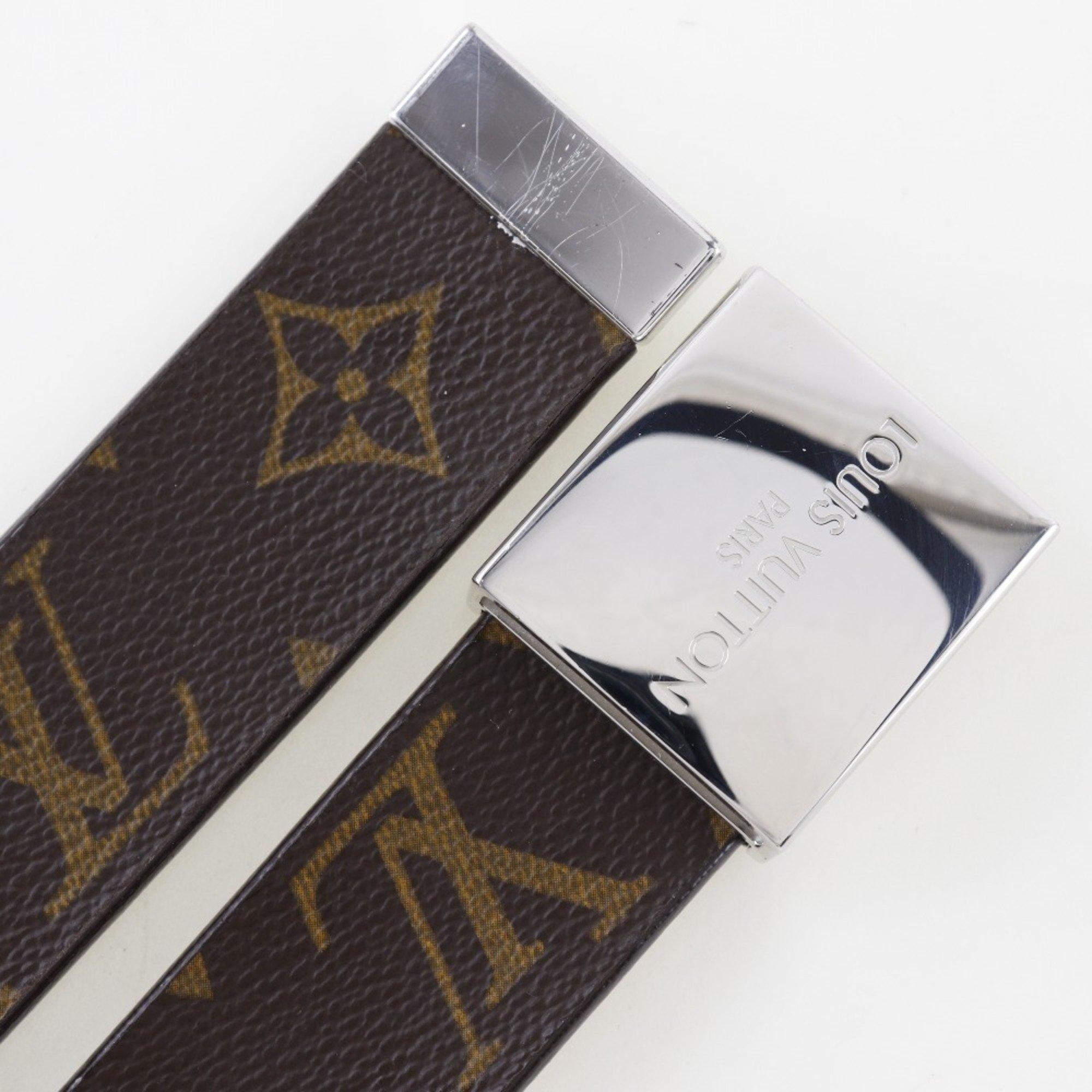 LOUIS VUITTON Ceinture Carre Belt M6801 Monogram Canvas 2004 Brown LB0044 Men's