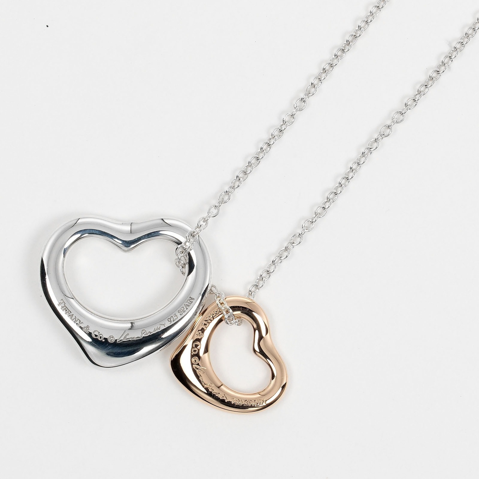 Tiffany TIFFANY&Co. Double Heart Necklace 16mm & 11mm Silver 925 K18PG Pink Gold Approx. 4.42g