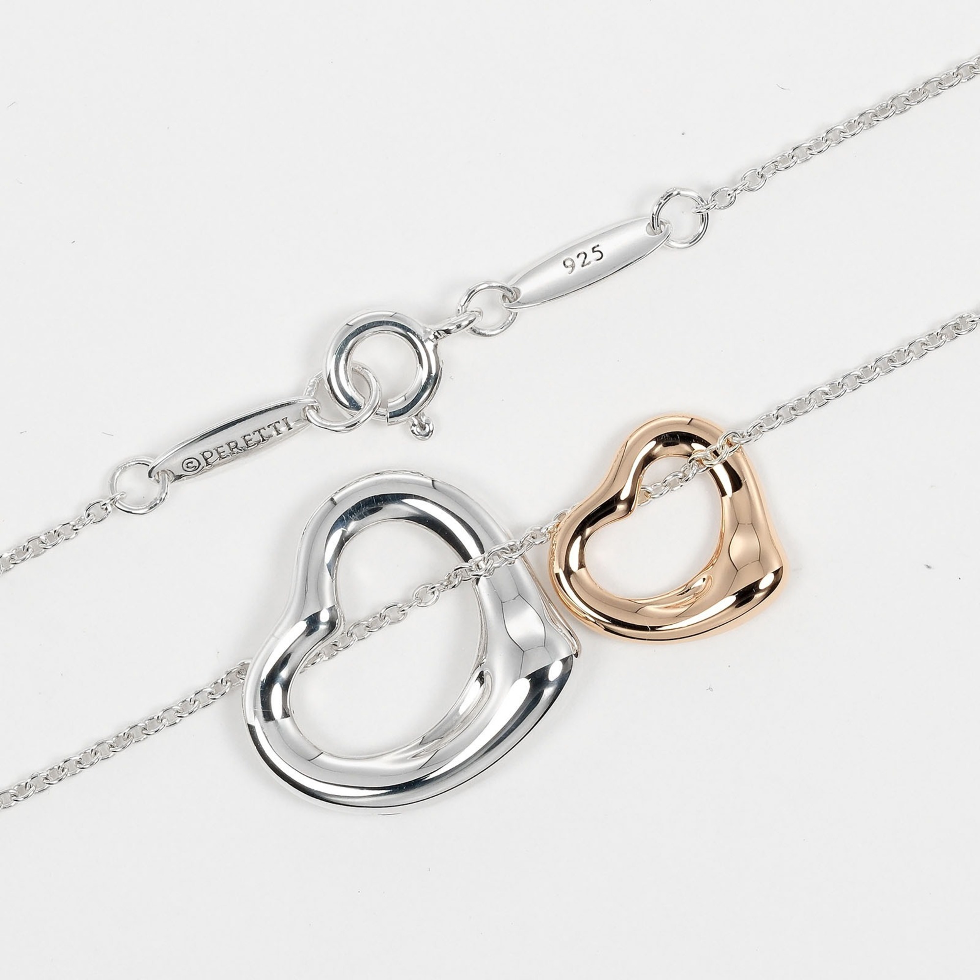 Tiffany TIFFANY&Co. Double Heart Necklace 16mm & 11mm Silver 925 K18PG Pink Gold Approx. 4.42g