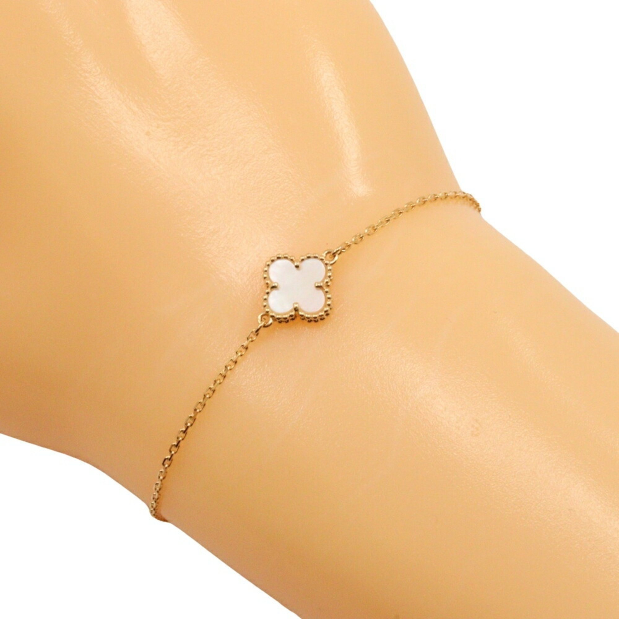 Van Cleef & Arpels Sweet Alhambra Bracelet K18 Yellow Gold x White Shell Clover Approx. 1.8g Women's