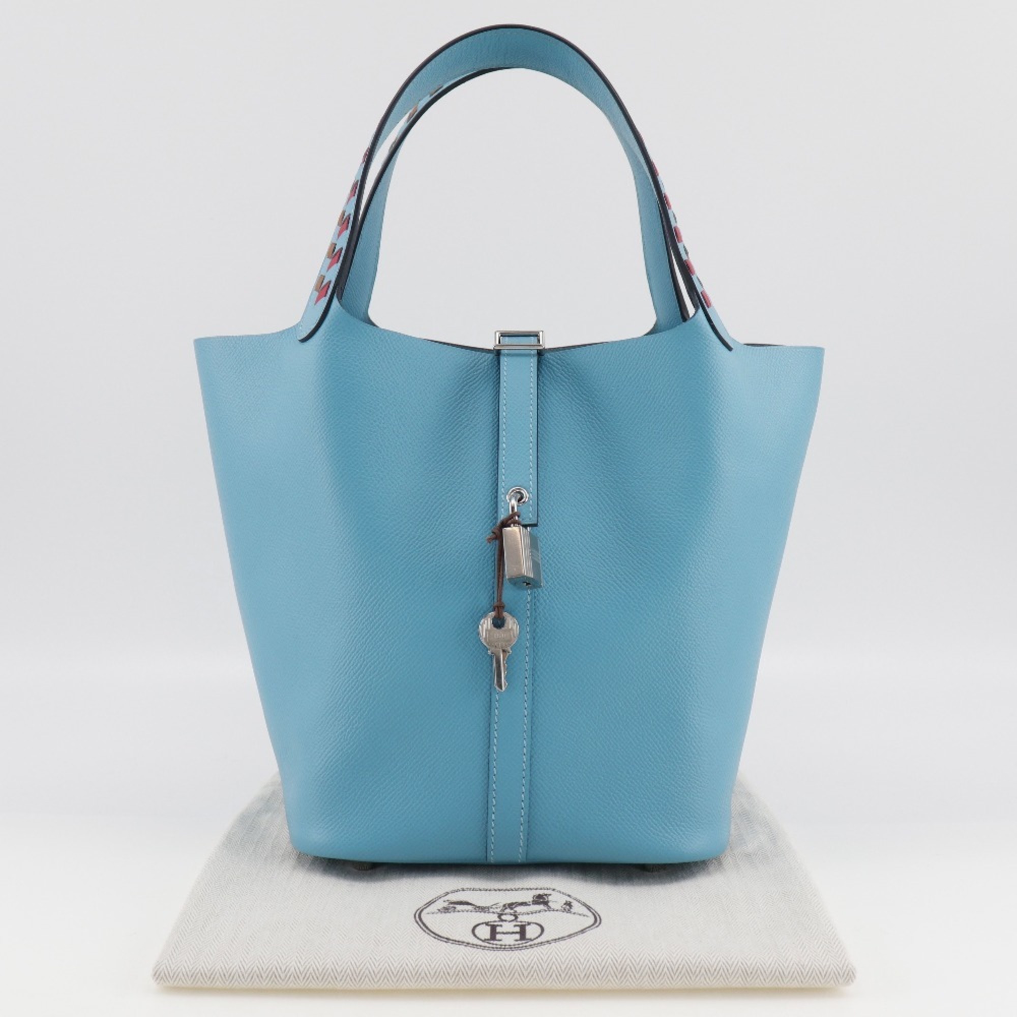 Hermes HERMES Picotin Lock MM Handbag Traceage Epsom Leather 2019 Light Blue D Belt Clasp LockMM Women's