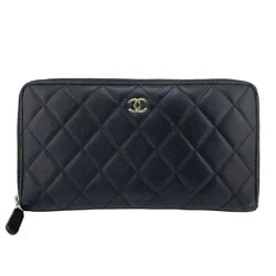 CHANEL Coco Mark Round Matelasse Long Wallet Black Women's