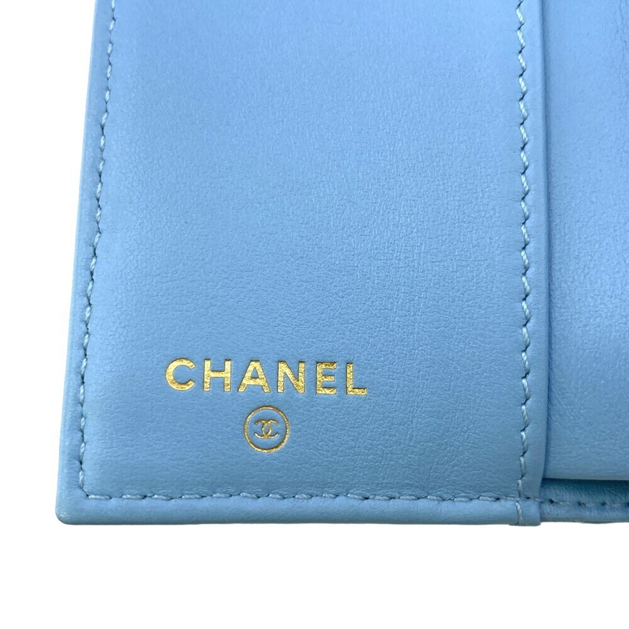 CHANEL Coco Mark Metiers d'Art Collection Collectors Matelasse Rhinestone Tri-fold Wallet Blue Women's