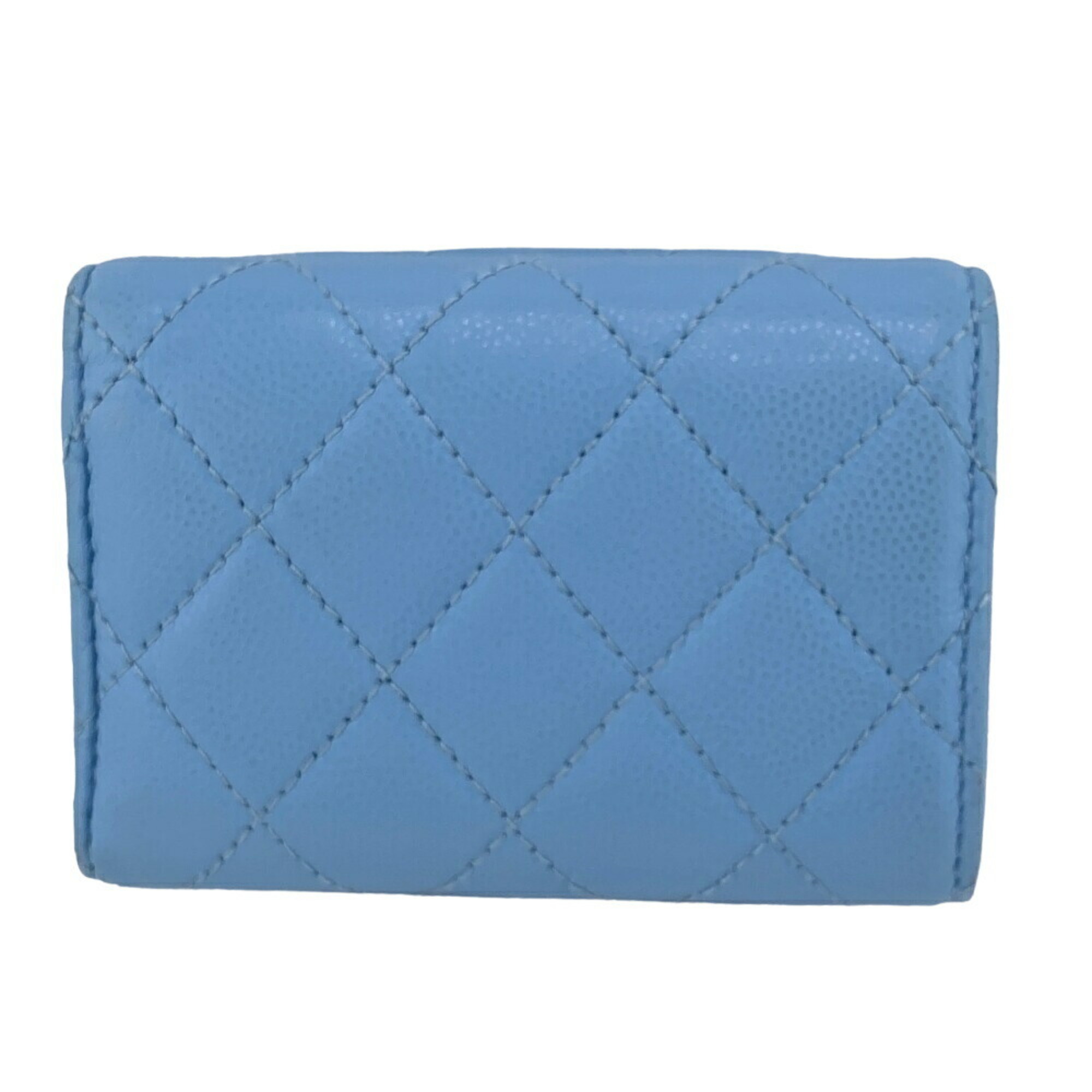 CHANEL Coco Mark Metiers d'Art Collection Collectors Matelasse Rhinestone Tri-fold Wallet Blue Women's