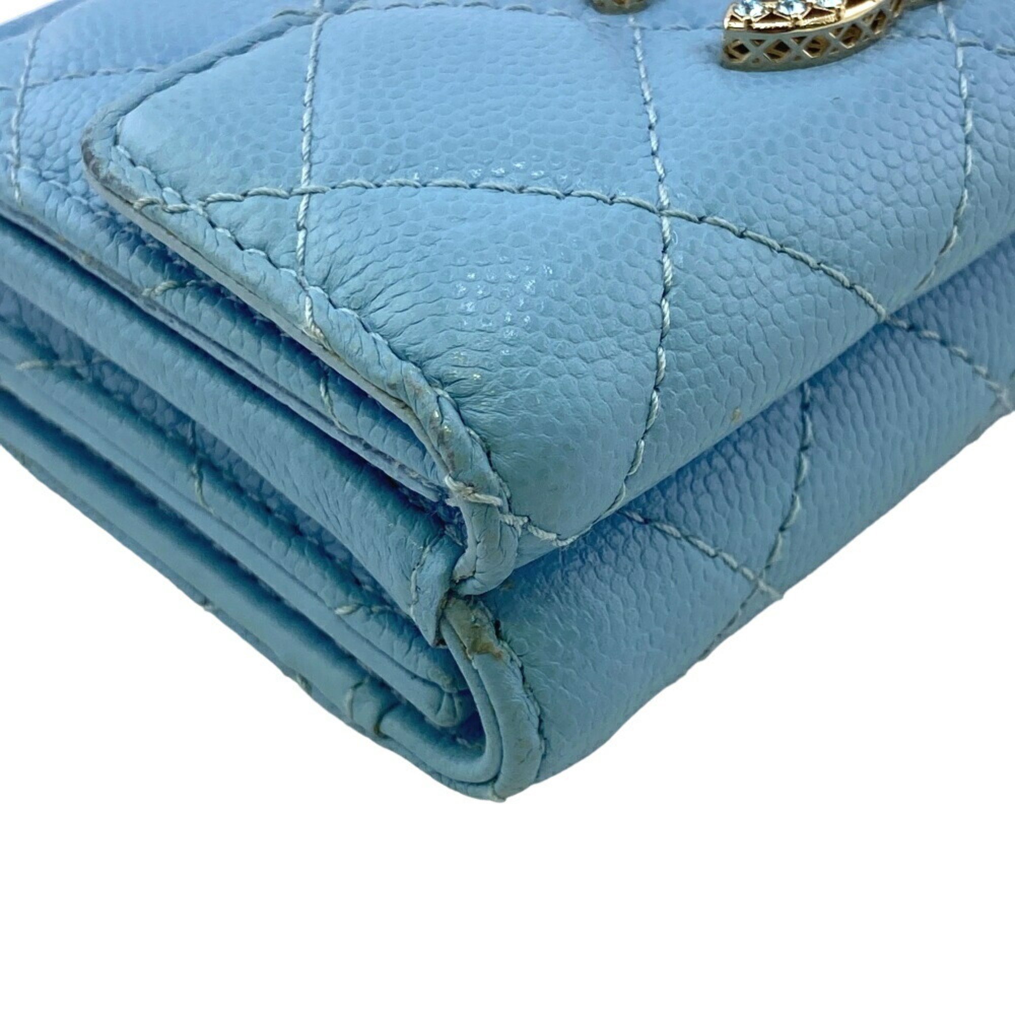 CHANEL Coco Mark Metiers d'Art Collection Collectors Matelasse Rhinestone Tri-fold Wallet Blue Women's