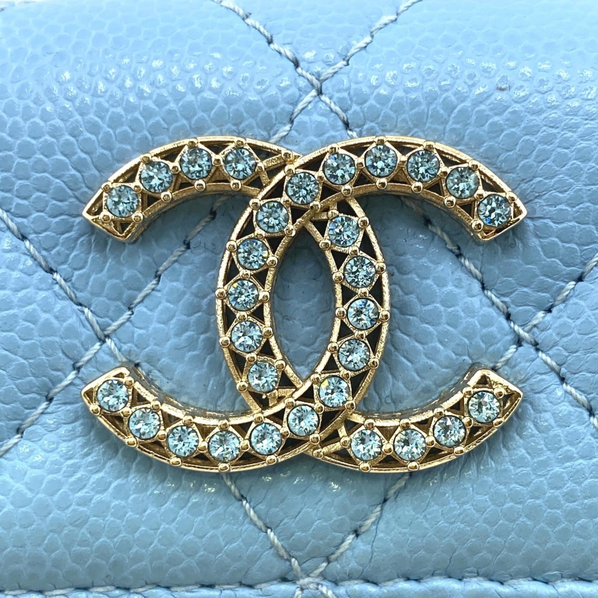 CHANEL Coco Mark Metiers d'Art Collection Collectors Matelasse Rhinestone Tri-fold Wallet Blue Women's