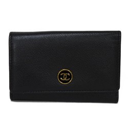 CHANEL Key Case Coco Button 6-Row Holder CC Mark Enamel Calf Double Snap 9th Series Black A20909 Men's Women's