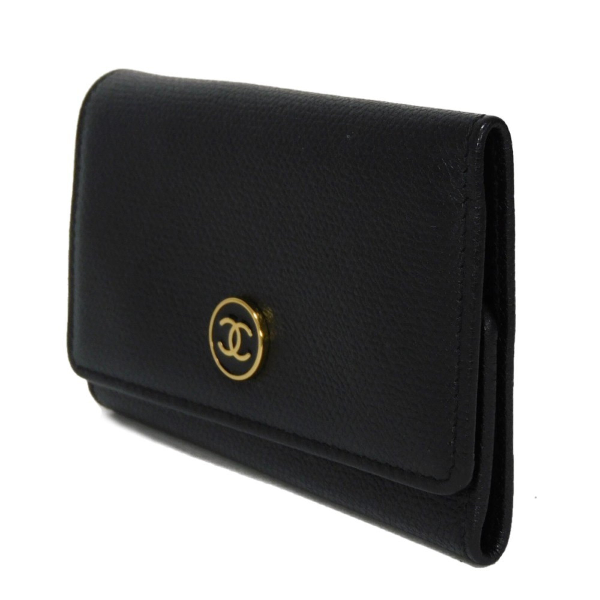 CHANEL Key Case Coco Button 6-Row Holder CC Mark Enamel Calf Double Snap 9th Series Black A20909 Men's Women's