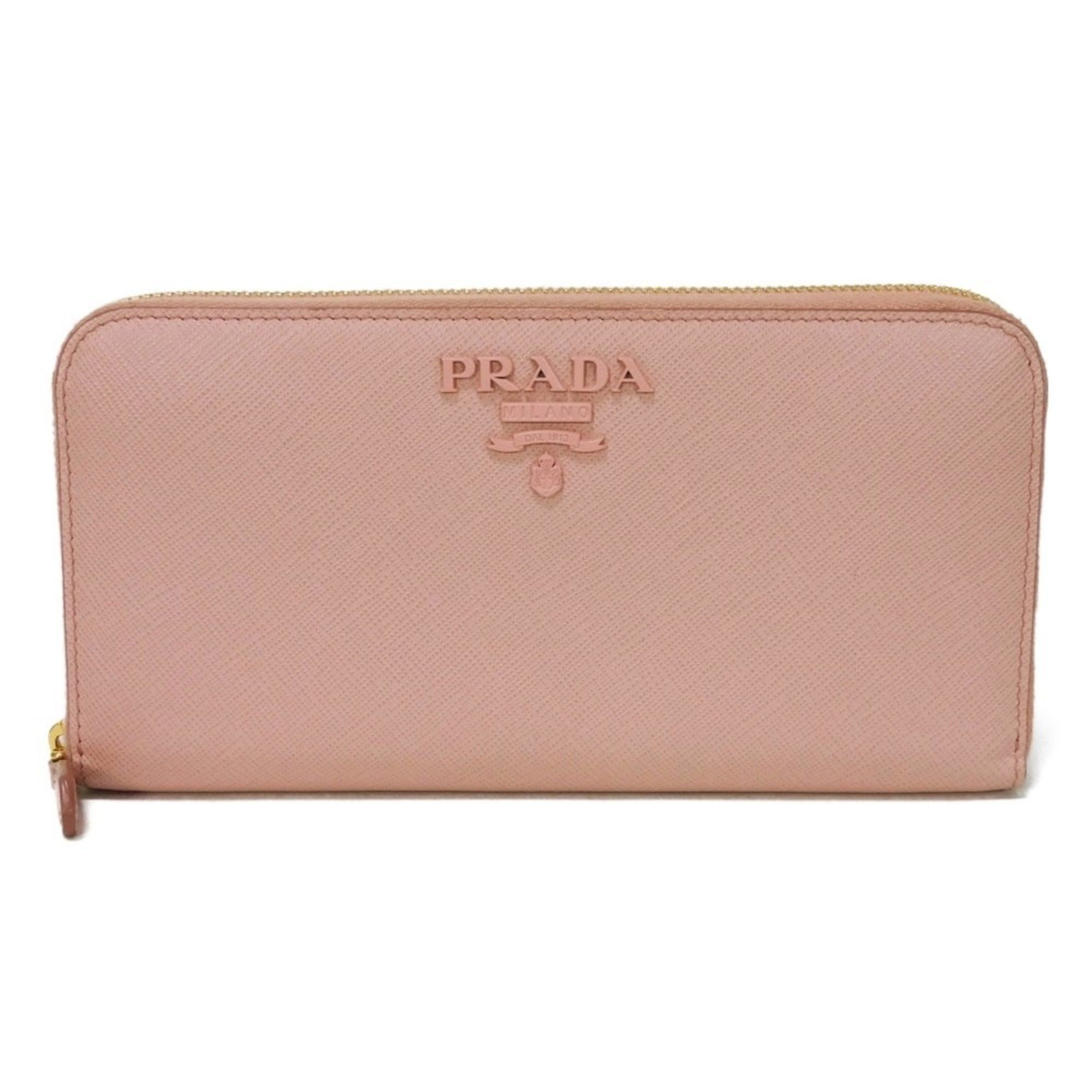 PRADA Long Wallet Zip Around Pastel Pink Round Saffiano Monochrome Petalo 1ML506 2EBW F0442 Women's