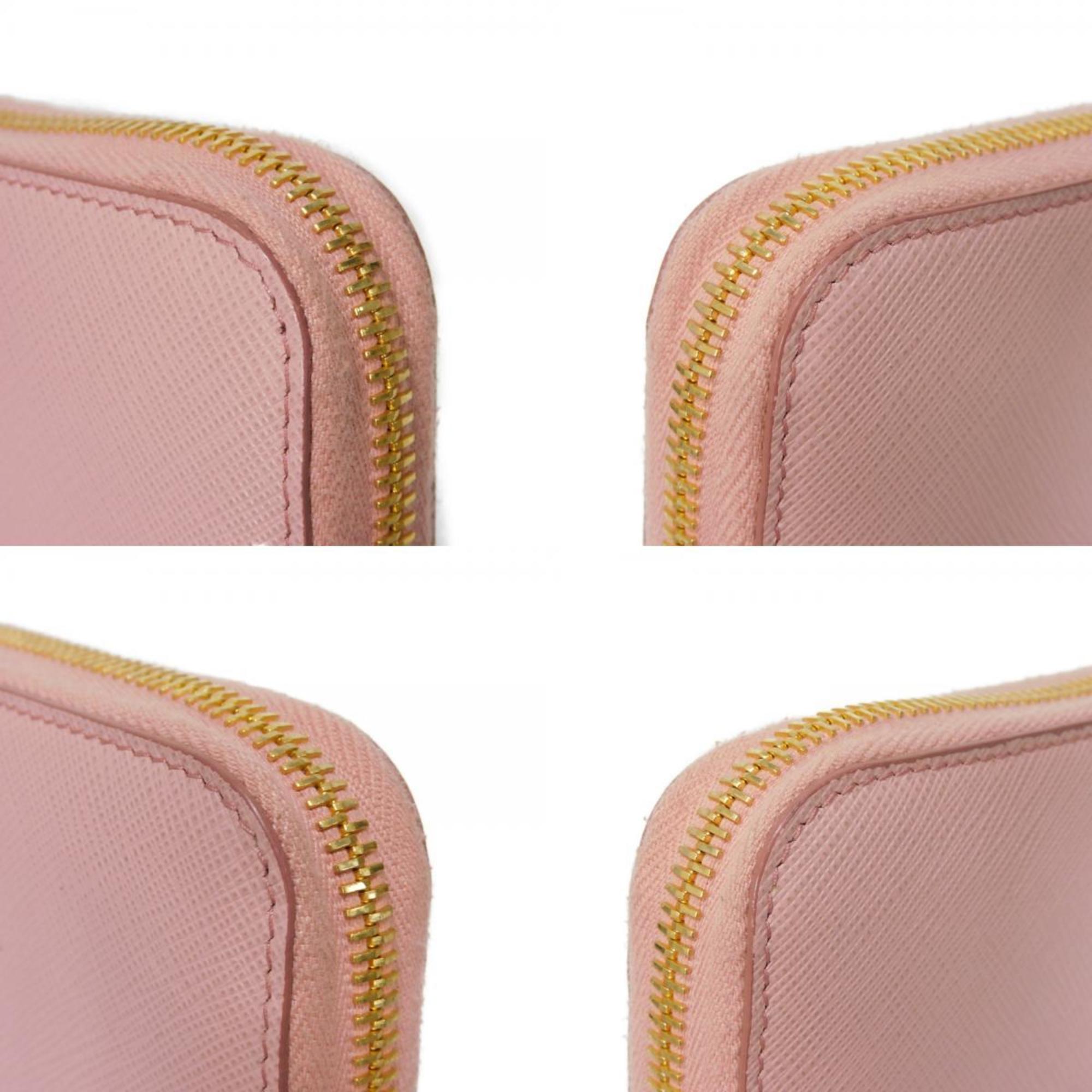 PRADA Long Wallet Zip Around Pastel Pink Round Saffiano Monochrome Petalo 1ML506 2EBW F0442 Women's