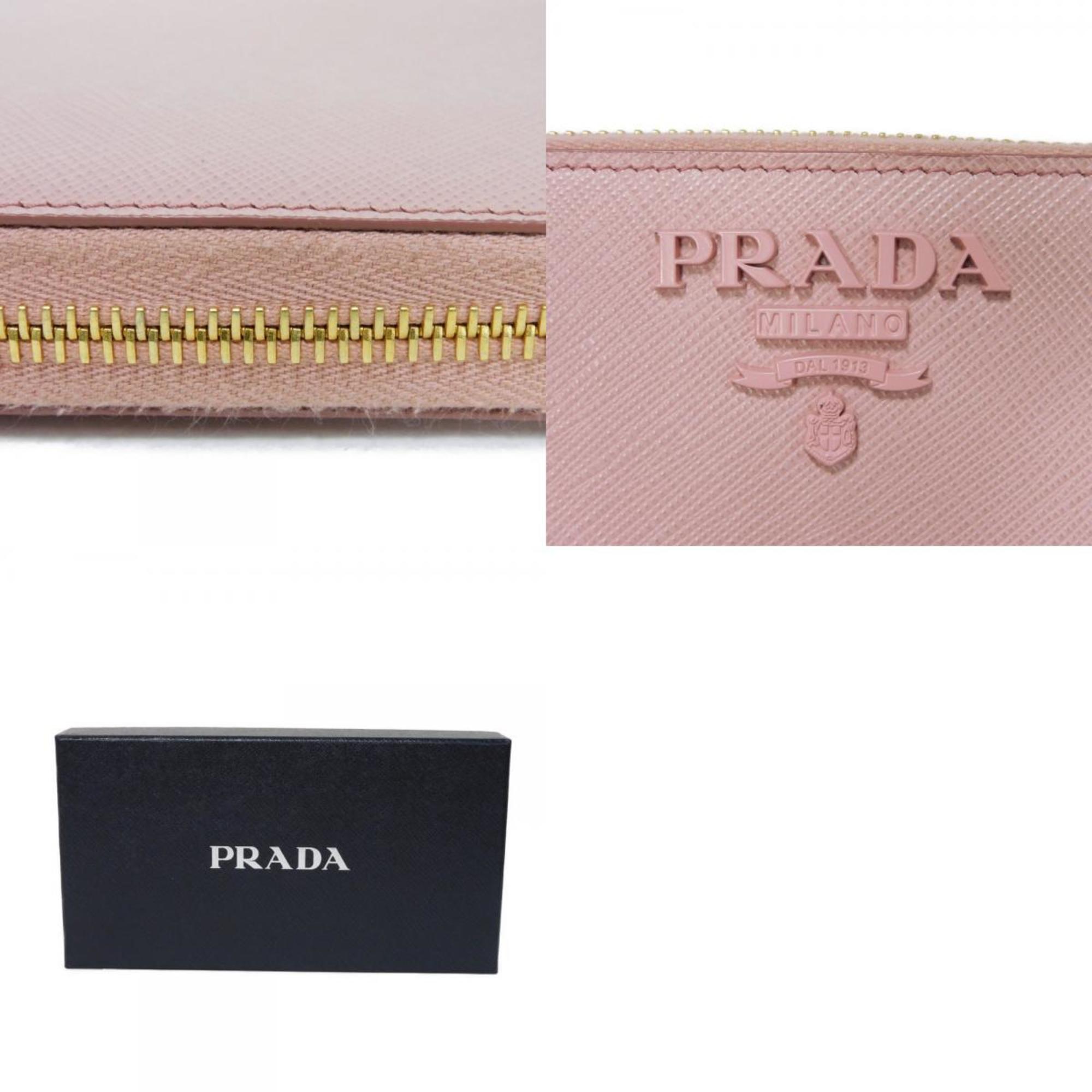 PRADA Long Wallet Zip Around Pastel Pink Round Saffiano Monochrome Petalo 1ML506 2EBW F0442 Women's