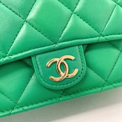 CHANEL Chanel Matelasse Flap Phone Case AP3226 Shoulder Bag Lambskin Green Women's