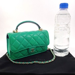 CHANEL Chanel Matelasse Flap Phone Case AP3226 Shoulder Bag Lambskin Green Women's