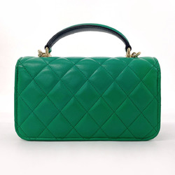 CHANEL Chanel Matelasse Flap Phone Case AP3226 Shoulder Bag Lambskin Green Women's