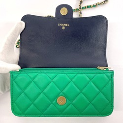 CHANEL Chanel Matelasse Flap Phone Case AP3226 Shoulder Bag Lambskin Green Women's