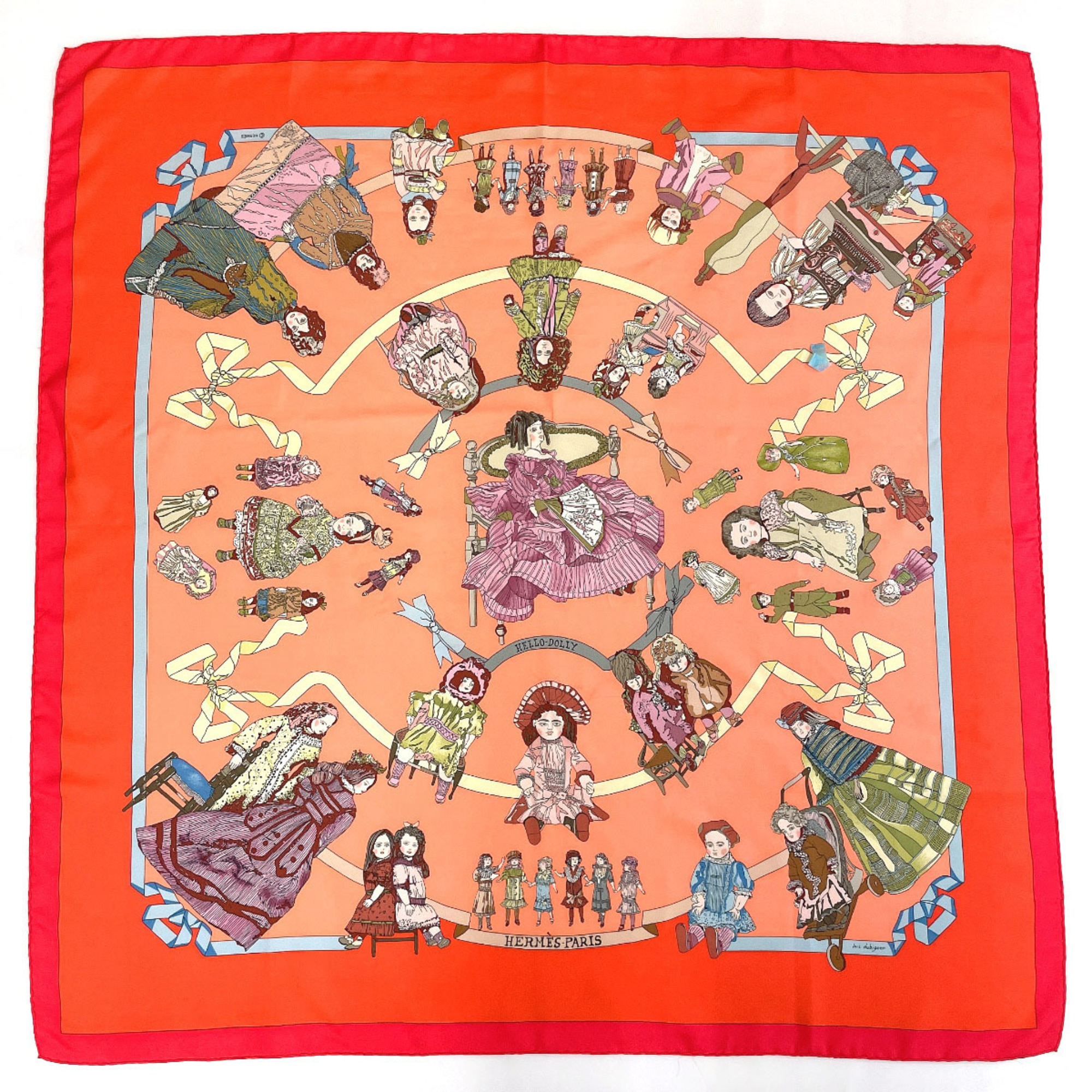 HERMES Hermes Carre 90 HELLO DOLLY Scarf Muffler Silk Red Women's