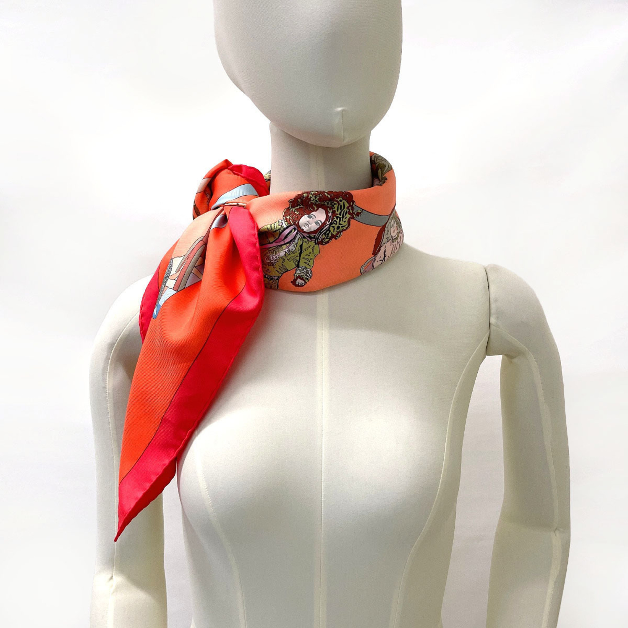 HERMES Hermes Carre 90 HELLO DOLLY Scarf Muffler Silk Red Women's