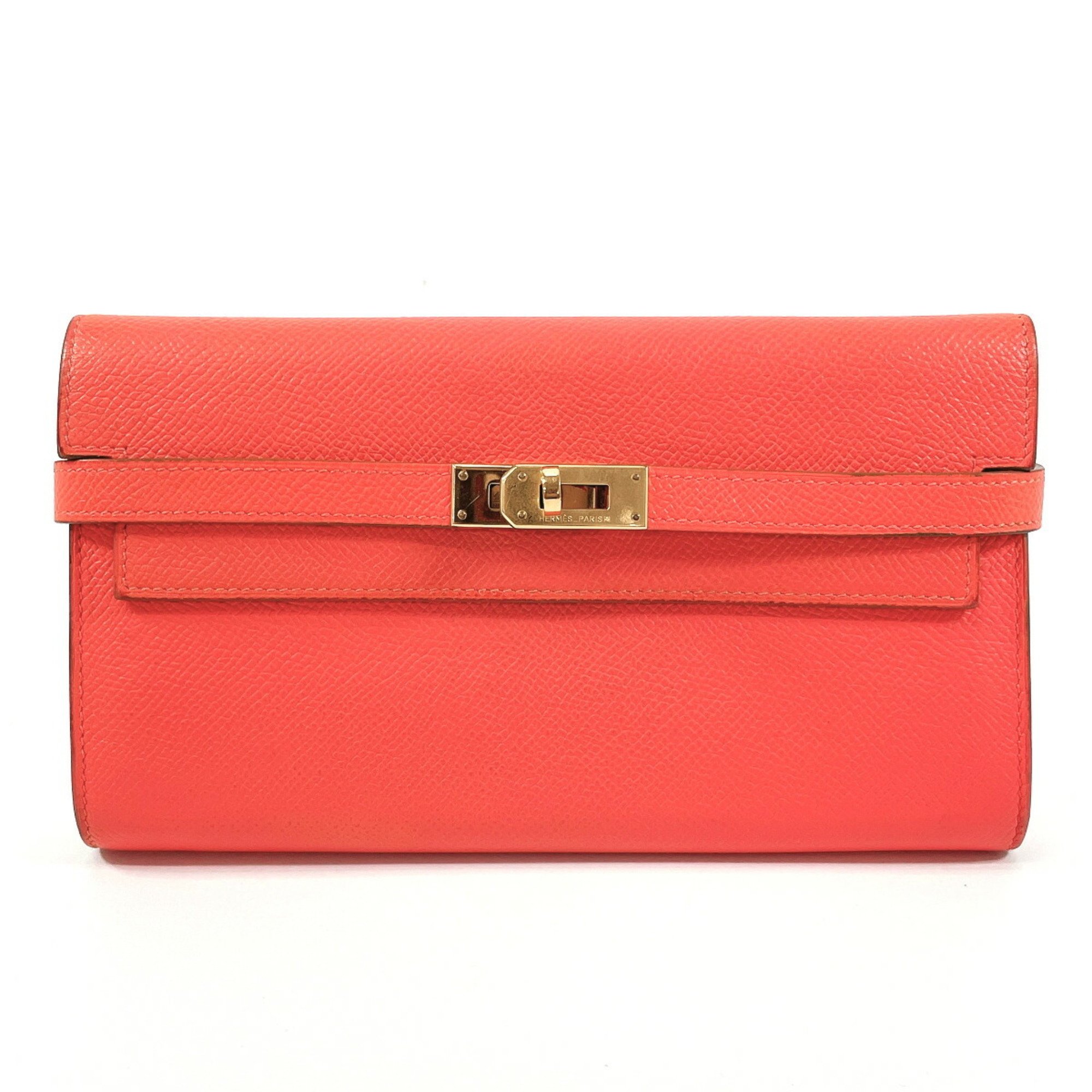 HERMES Kelly Wallet Long Epsom Leather Pink □R Stamped Ladies