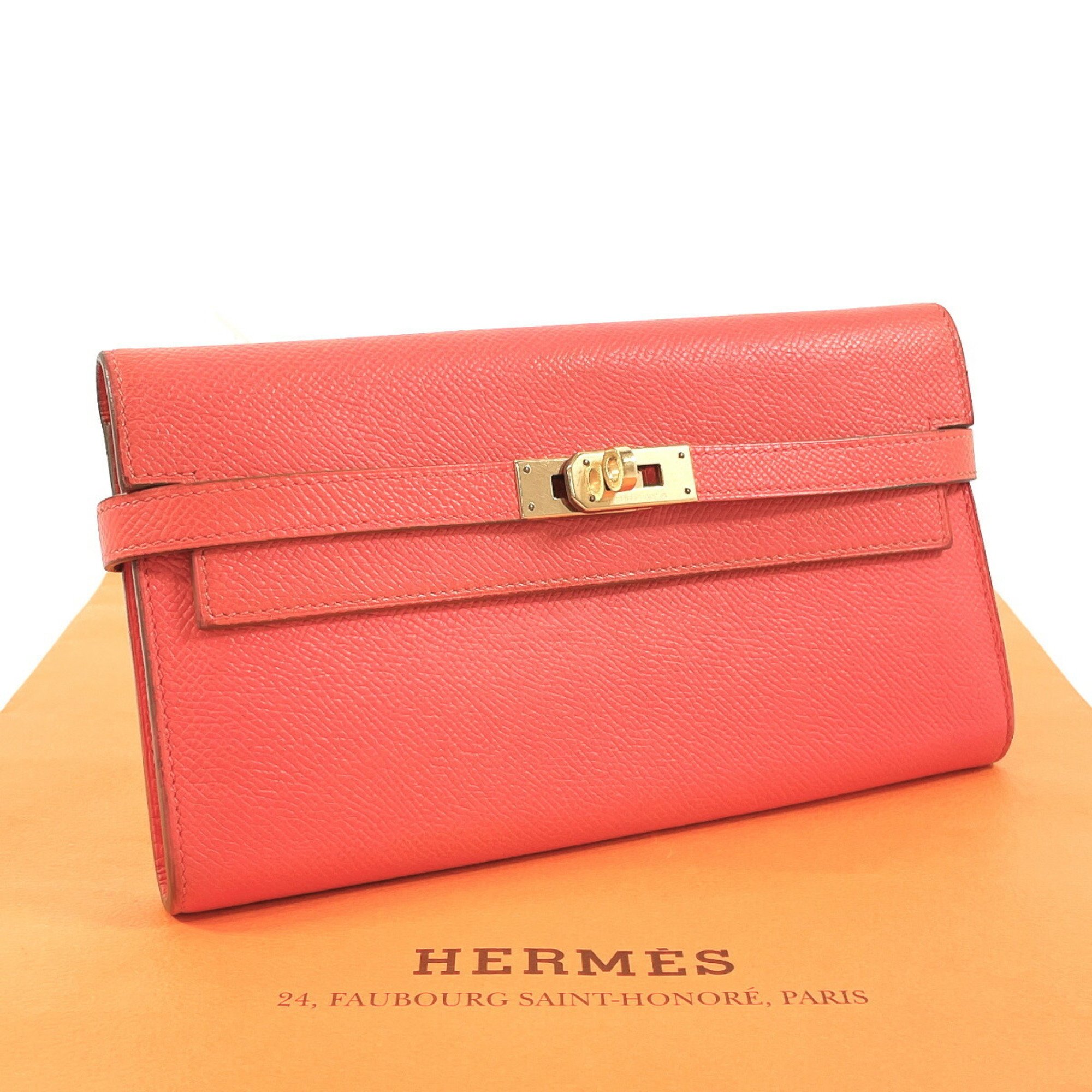 HERMES Kelly Wallet Long Epsom Leather Pink □R Stamped Ladies