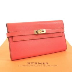 HERMES Kelly Wallet Long Epsom Leather Pink □R Stamped Ladies