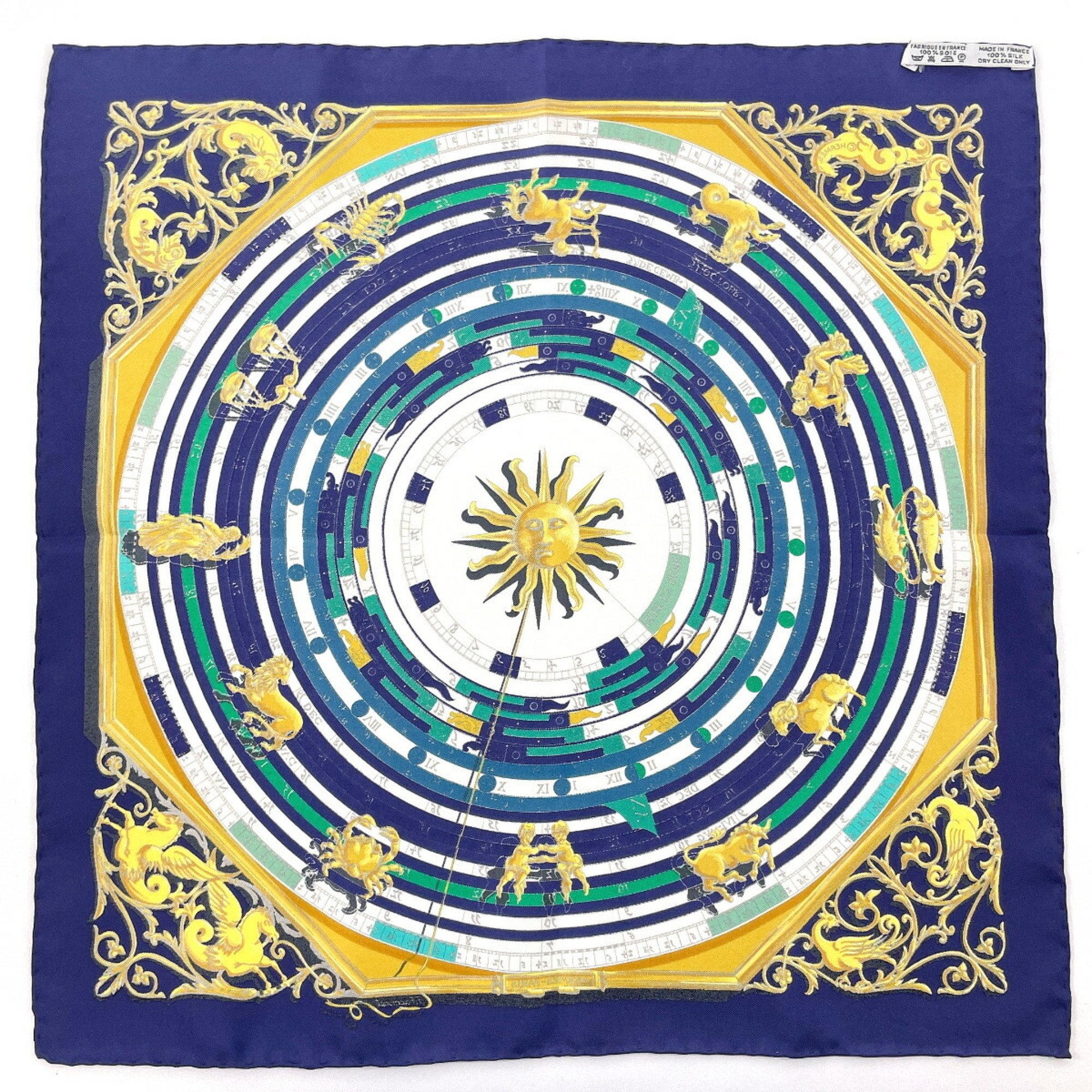 HERMES DIES ET HORE Astrology Carré 45 Scarf Muffler Silk Navy Women's