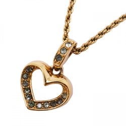 Christian Dior Necklace Heart Motif Rhinestone GP Plated Gold Ladies