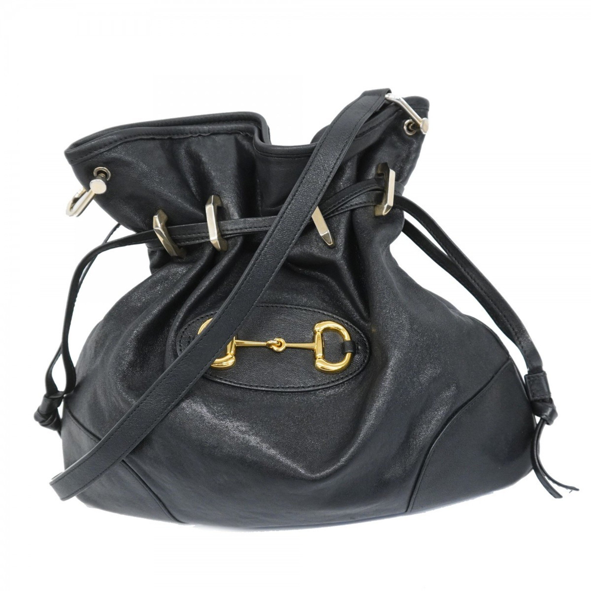 Gucci Shoulder Bag Horsebit 602089 Leather Black Women's