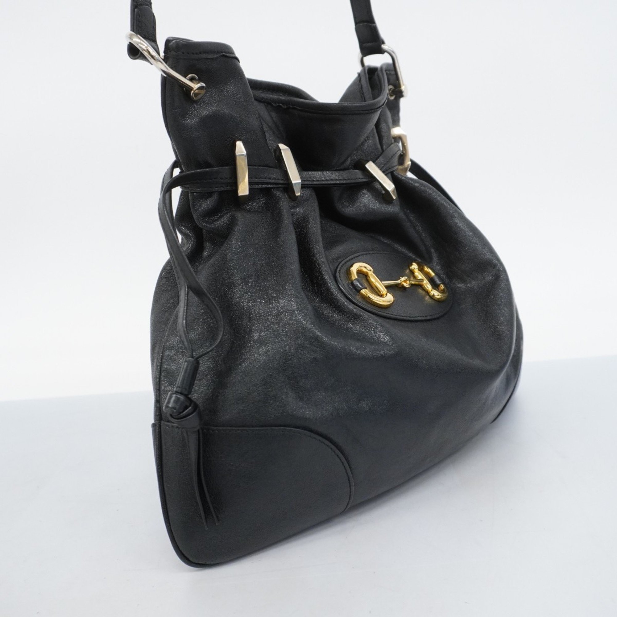 Gucci Shoulder Bag Horsebit 602089 Leather Black Women's