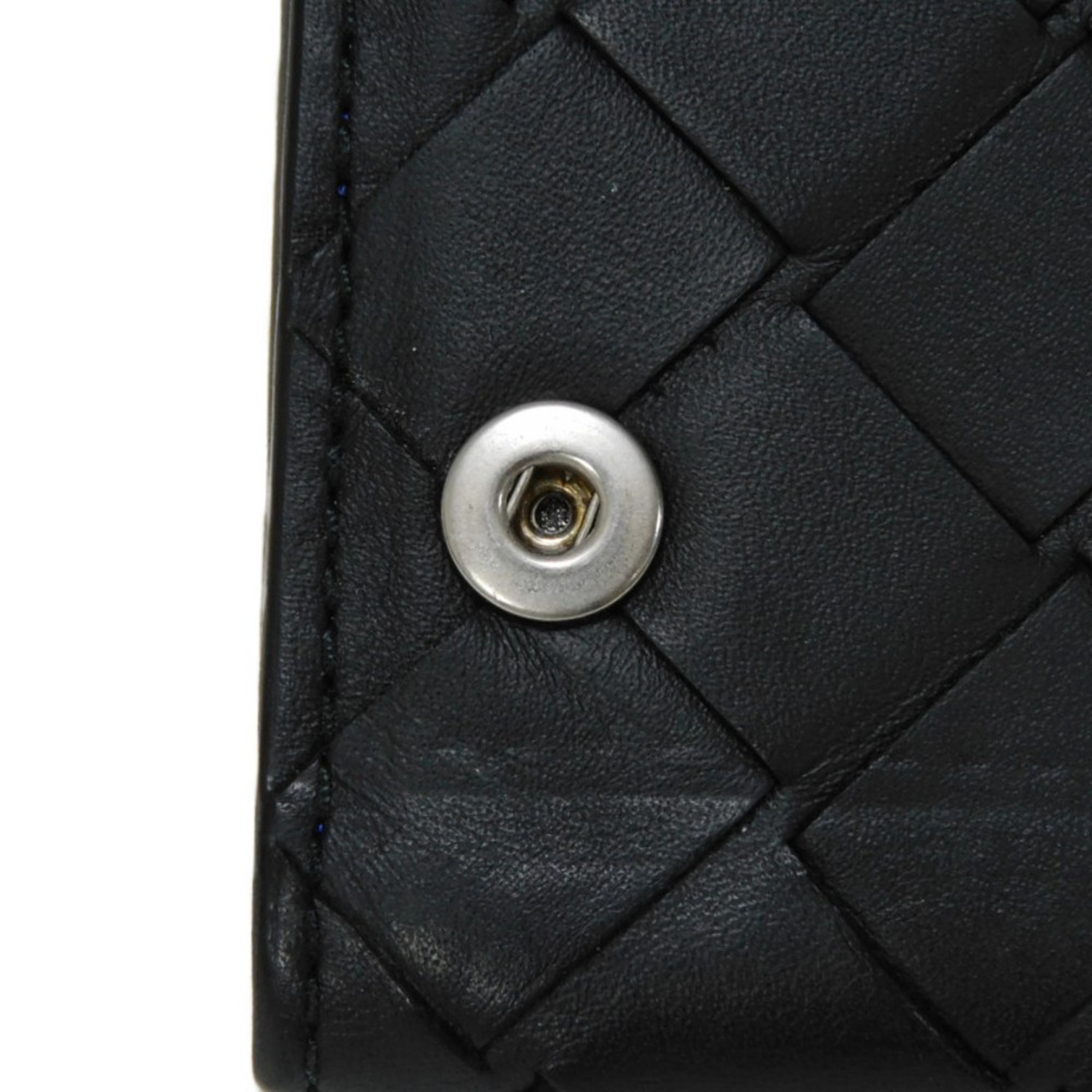 Bottega Veneta 6-ring Key Case Keychain Black Blue Bicolor RFID Maxi Intrecciato Cobalt 630336 VCPQ6 1073 Men's