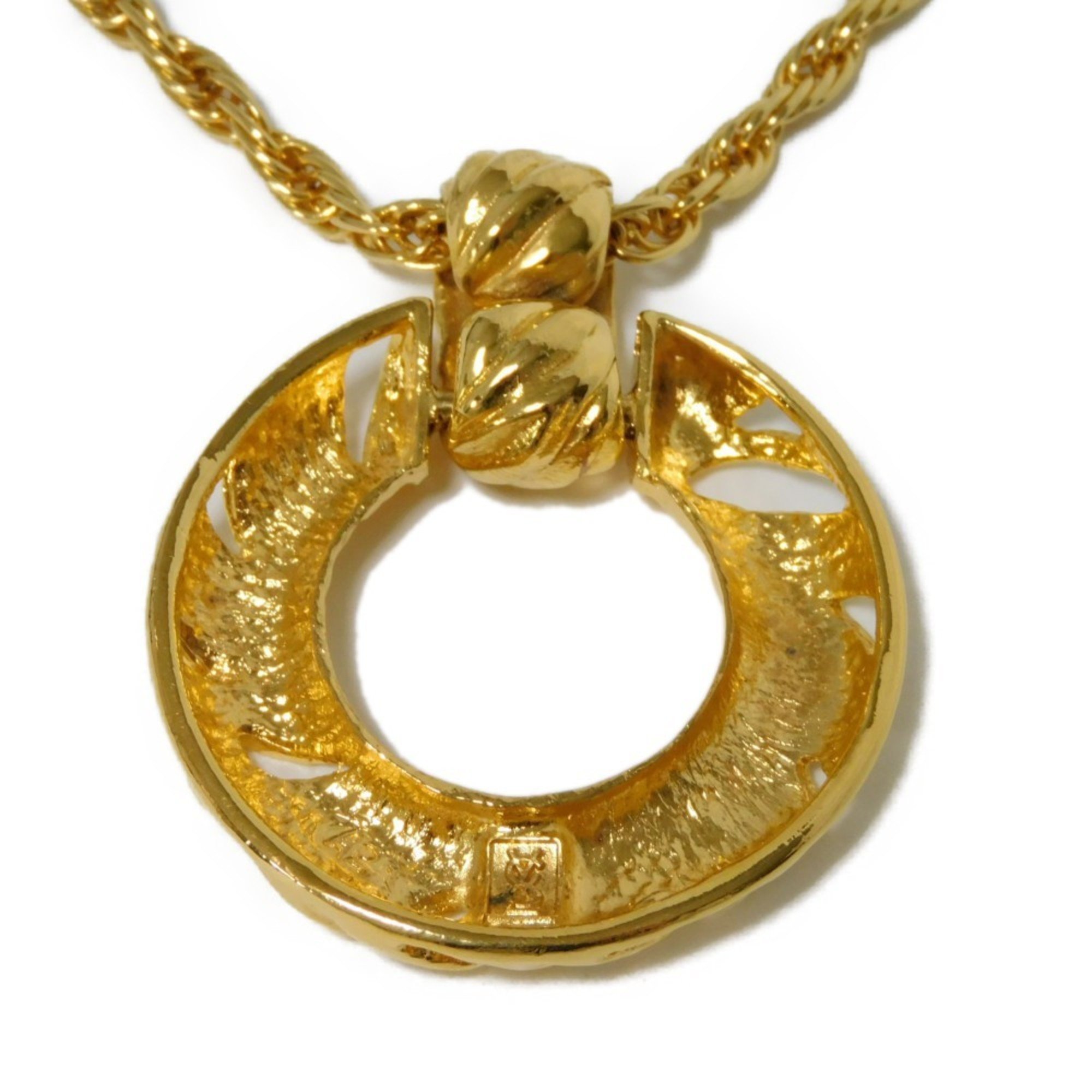 Yves Saint Laurent Necklace Round Twist Circle Pendant Pipe Rope Long Chain YSL Gold Men Women