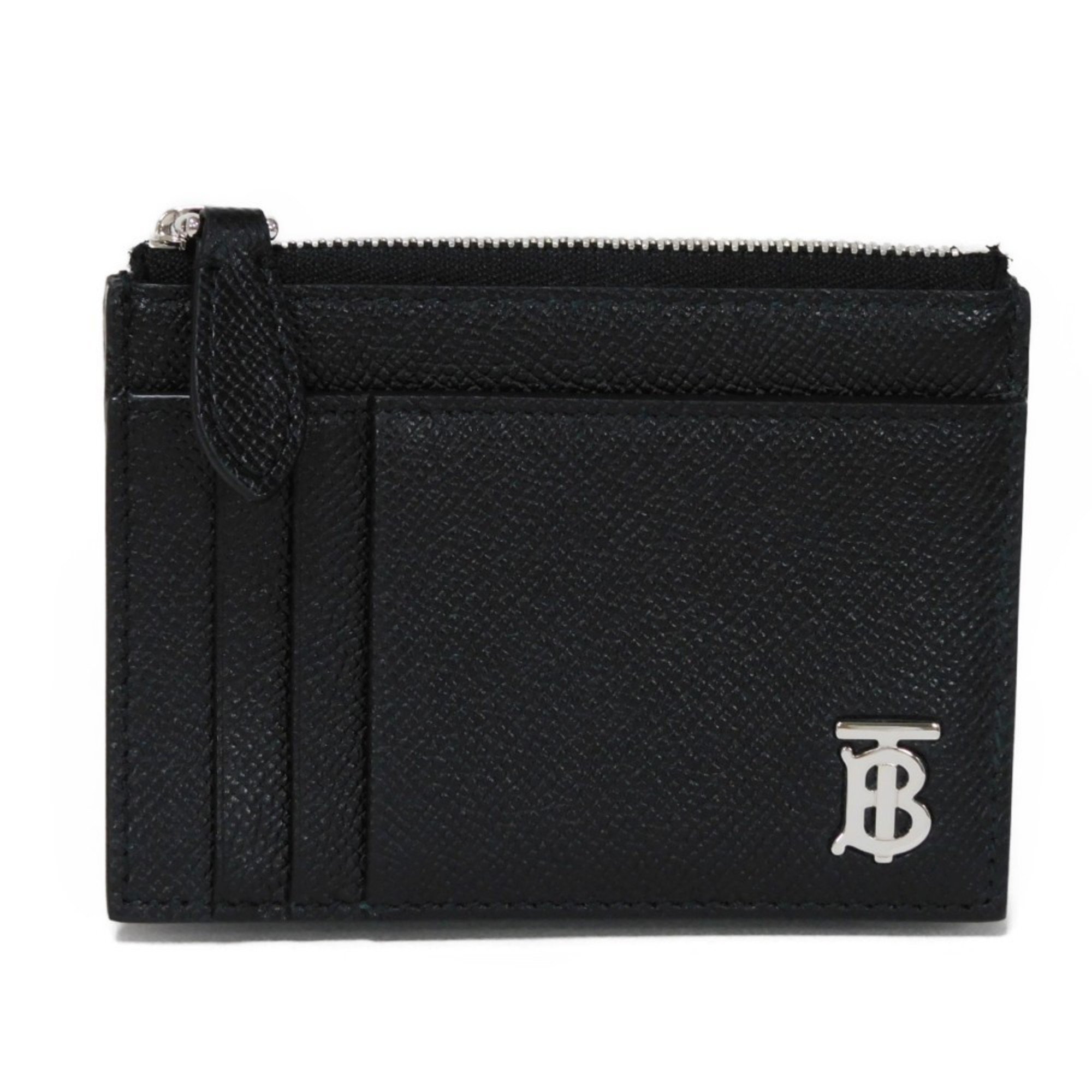 Burberry Coin Case TB Zip Card Holder Compact Wallet Metal Black 8065932 Men's