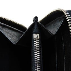 FENDI Long Wallet Karl Lagerfeld Zip Around Calf Fur Round Studs Black 8M0299 Men's Women's