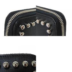 FENDI Long Wallet Karl Lagerfeld Zip Around Calf Fur Round Studs Black 8M0299 Men's Women's