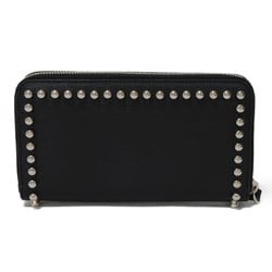 FENDI Long Wallet Karl Lagerfeld Zip Around Calf Fur Round Studs Black 8M0299 Men's Women's